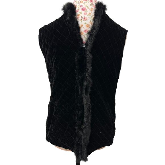 Chico's Jackets & Blazers - ✨ Chico’s Black Velvet Faux Fur Trim Vest Size 1 Quilted Luxe Boho Retro